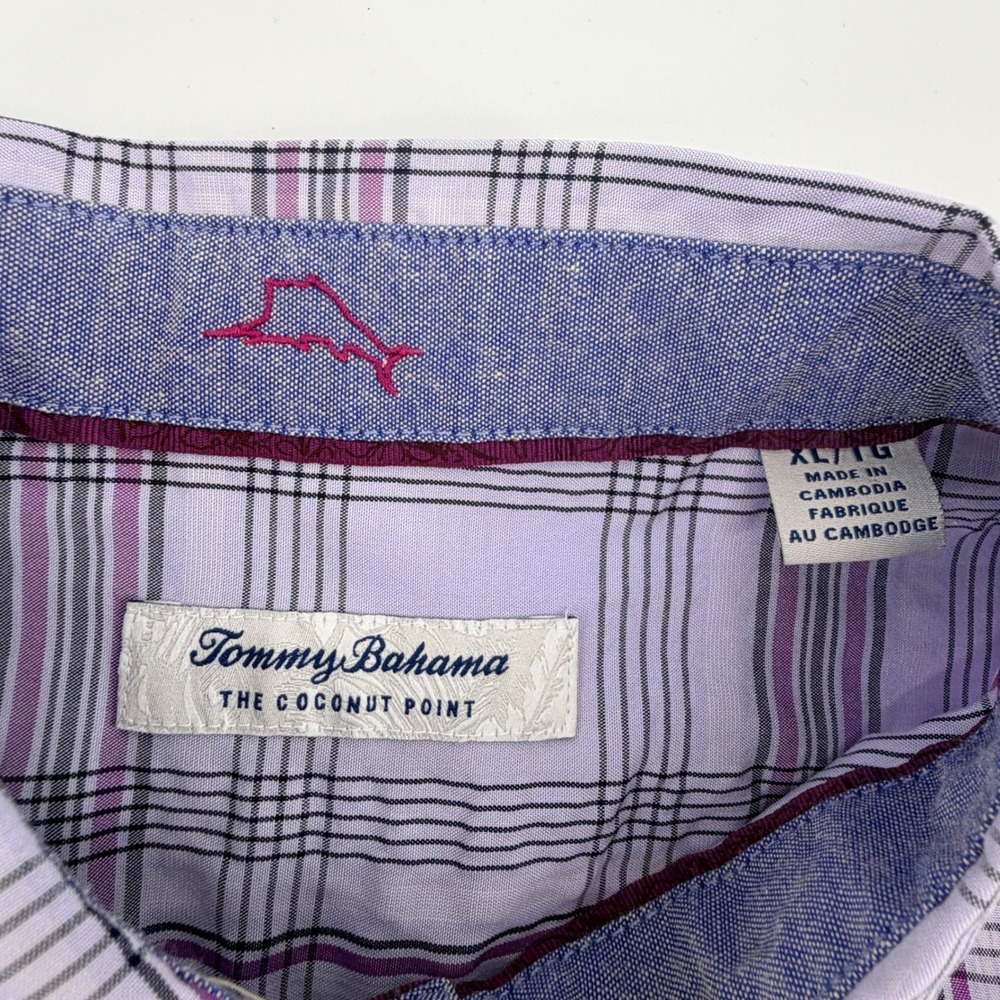 Tommy Bahama The Coconut Point Shirt Plaid Short Sleeve XL Purple - Picture 4 of 7